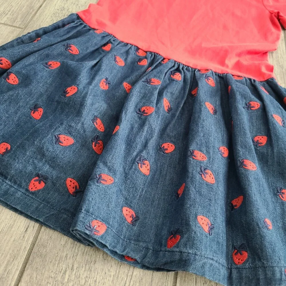Hanna Andersson Girls Strawberry Chambray Dress Red Blue Size 8 130